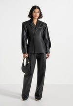 marie-twist-sleeve-leather-blazer-with-belt-black