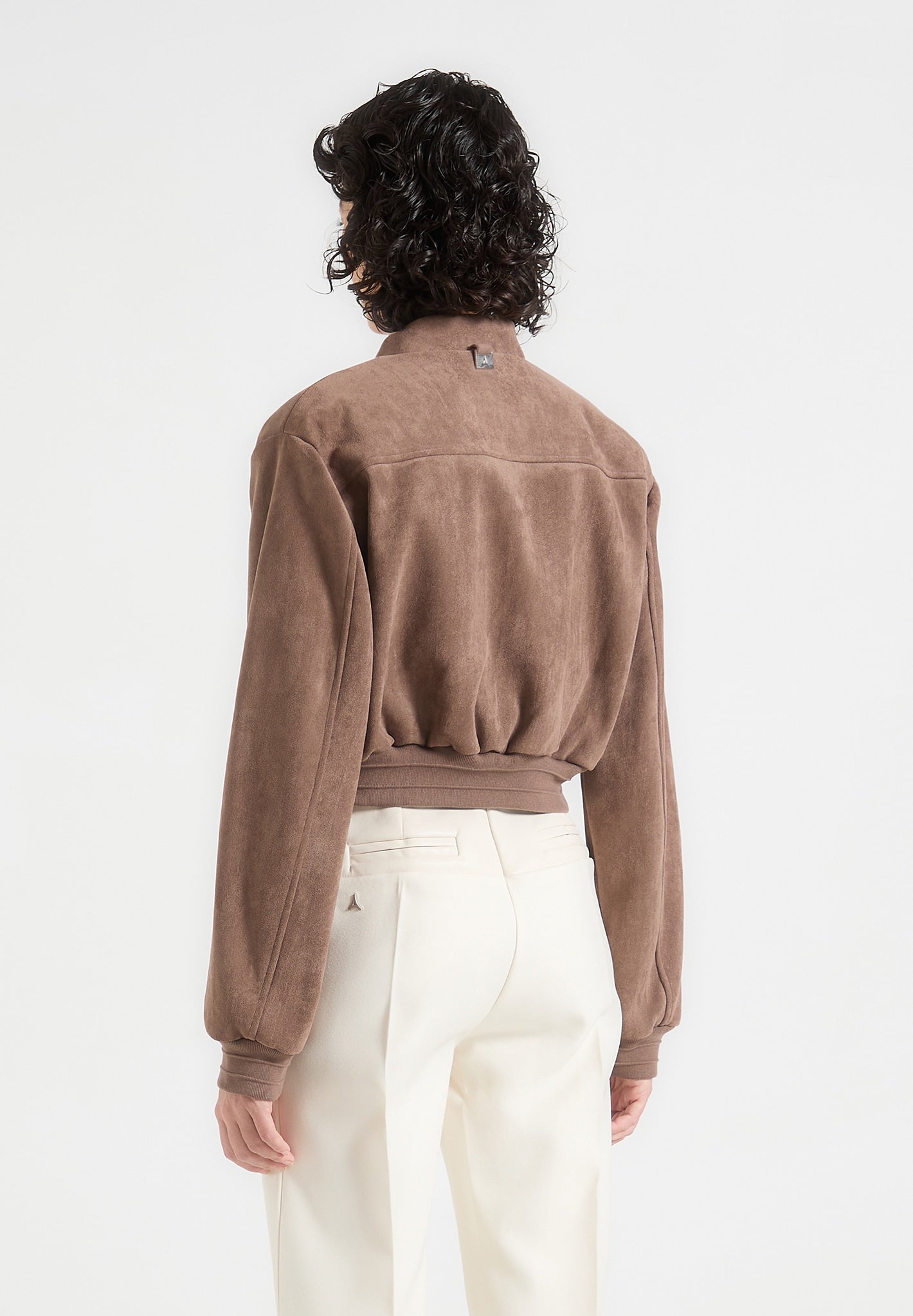 Monique - Suede Wide Shoulder Bomber Jacket - Taupe