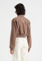 Monique - Suede Wide Shoulder Bomber Jacket - Taupe