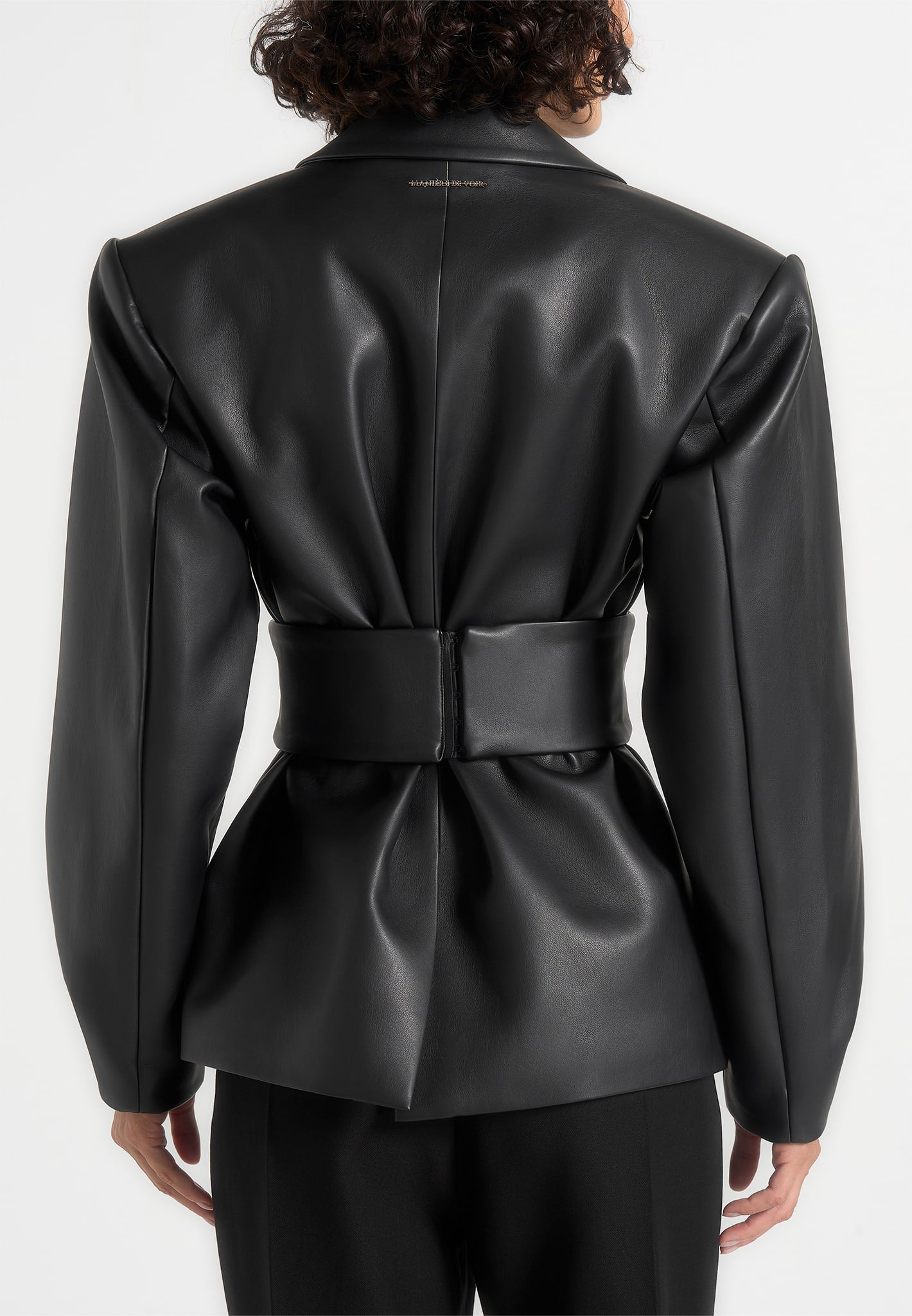 marie-twist-sleeve-leather-blazer-with-belt-black