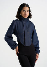 Solange - Denim Tacked Sleeve Corset Jacket - Indigo