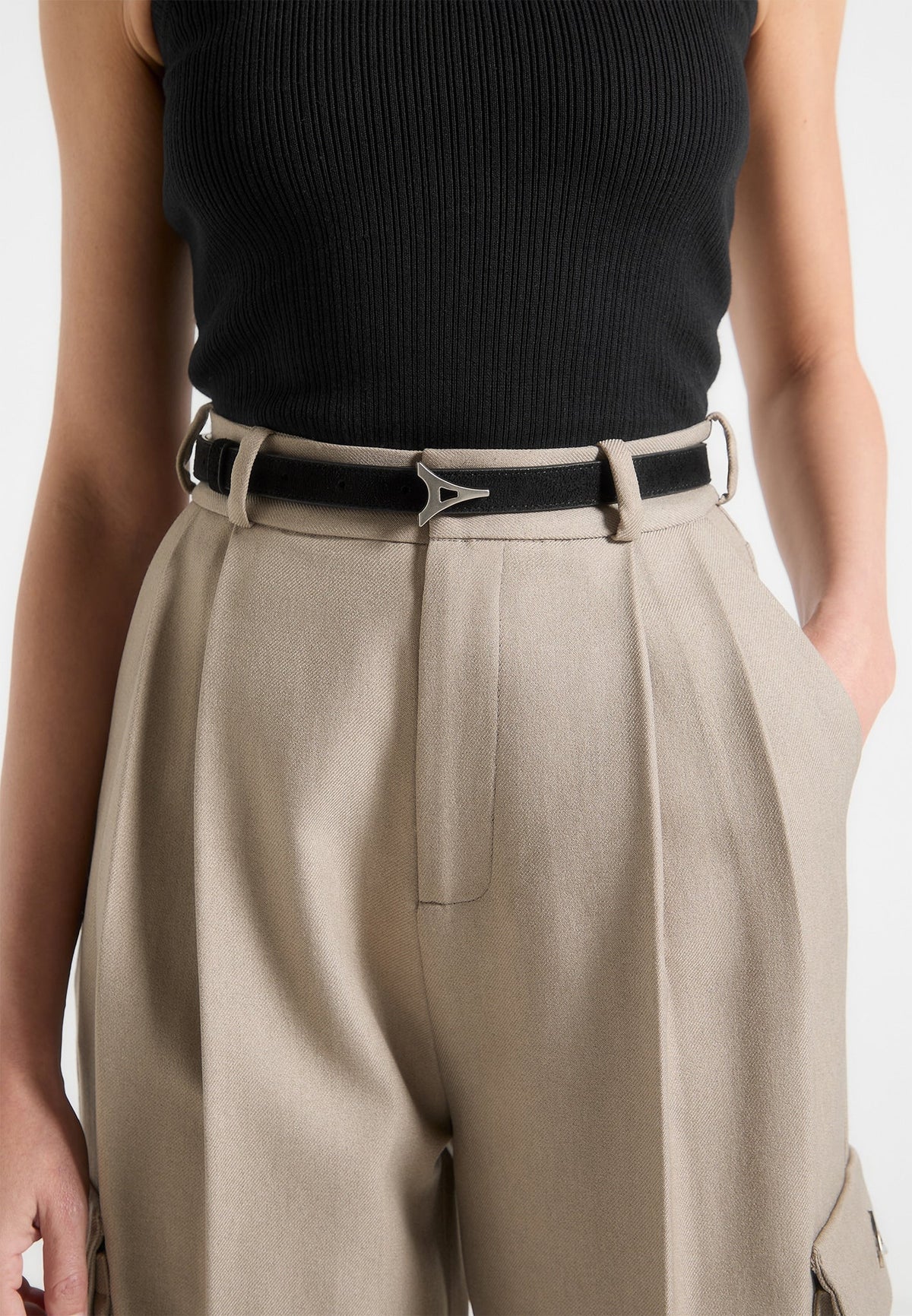 Leonie - Eiffel Slim Suede Belt - Black/Silver