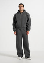 Zia - Unisex Signature Relaxed Fit Zip Hoodie - Charcoal Grey