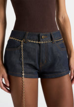 Elina - Denim Mini Shorts With Chain - Indigo