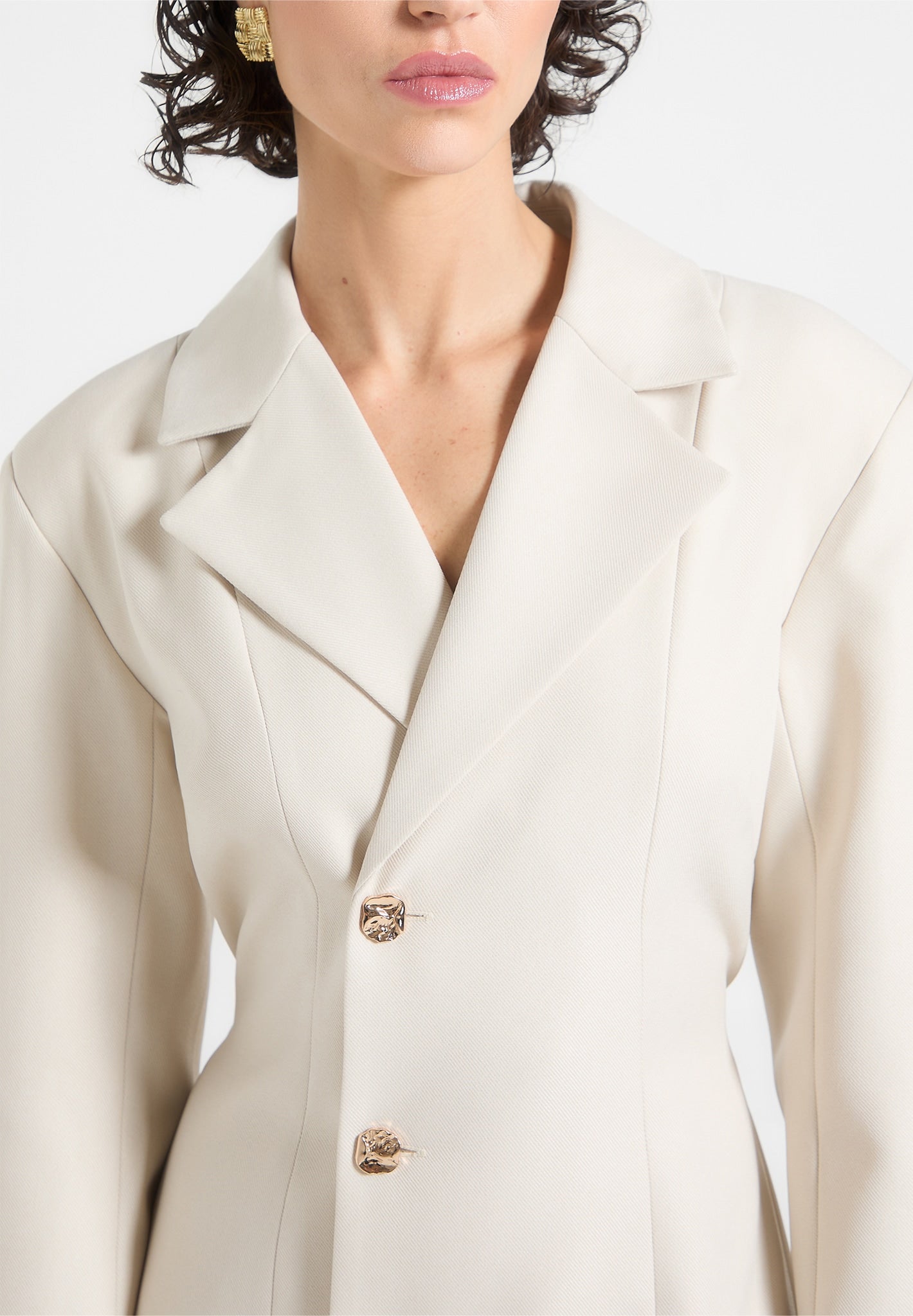 Nicole - Tailored Cinch Blazer Dress with Pleats - Cream/Beige