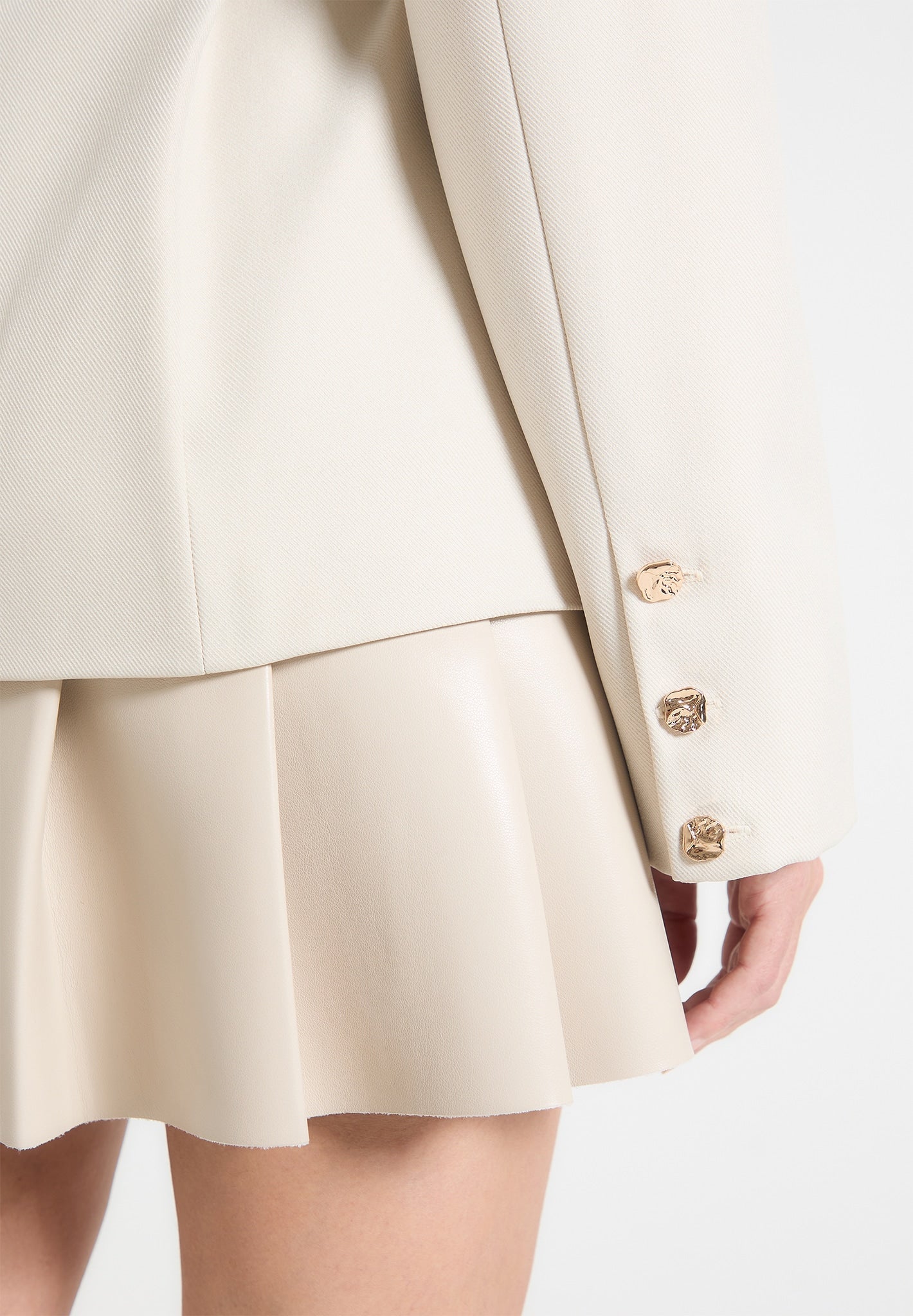 Nicole - Tailored Cinch Blazer Dress with Pleats - Cream/Beige