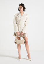 Nicole - Tailored Cinch Blazer Dress with Pleats - Cream/Beige