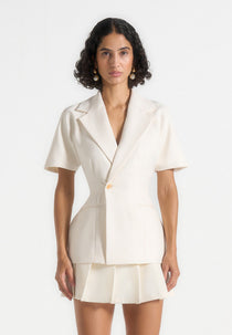 Malika - Double Breasted Short Sleeve Blazer - Off White