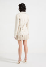Nicole - Tailored Cinch Blazer Dress with Pleats - Cream/Beige