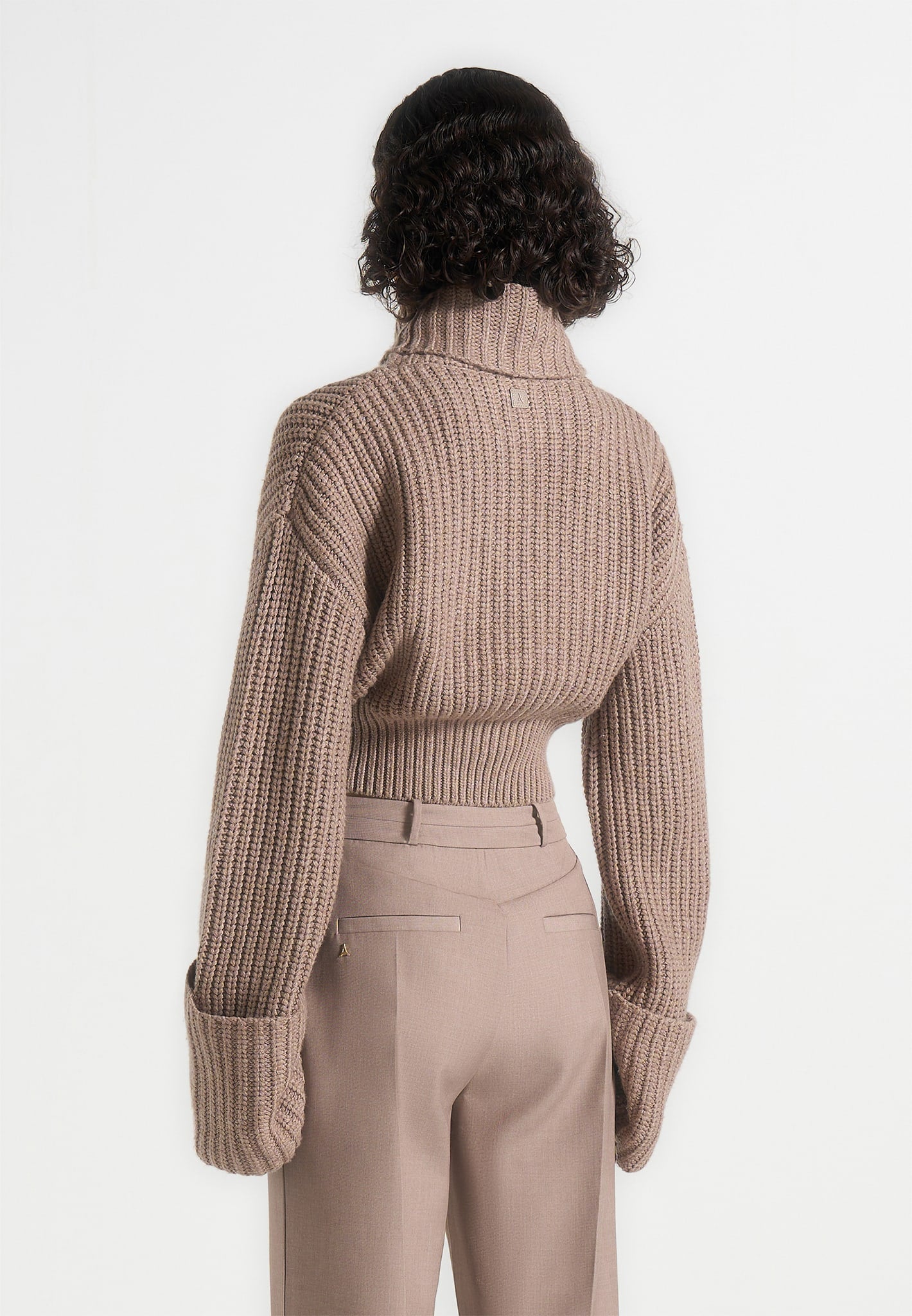 Amaya - Roll Neck Knit Sweater With Cuffs - Taupe