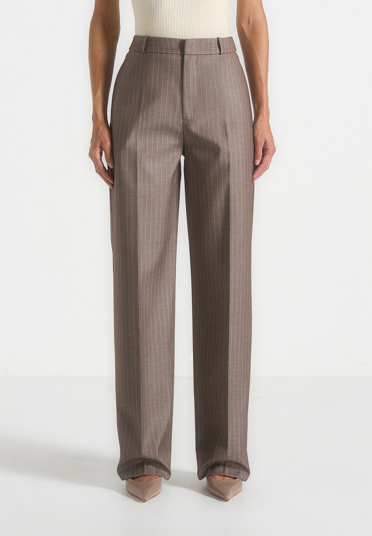 Elsy - Pinstripe Tailored Pants - Beige
