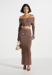 Amy - Asymmetric Midaxi Skirt With Hardware Detail - Taupe