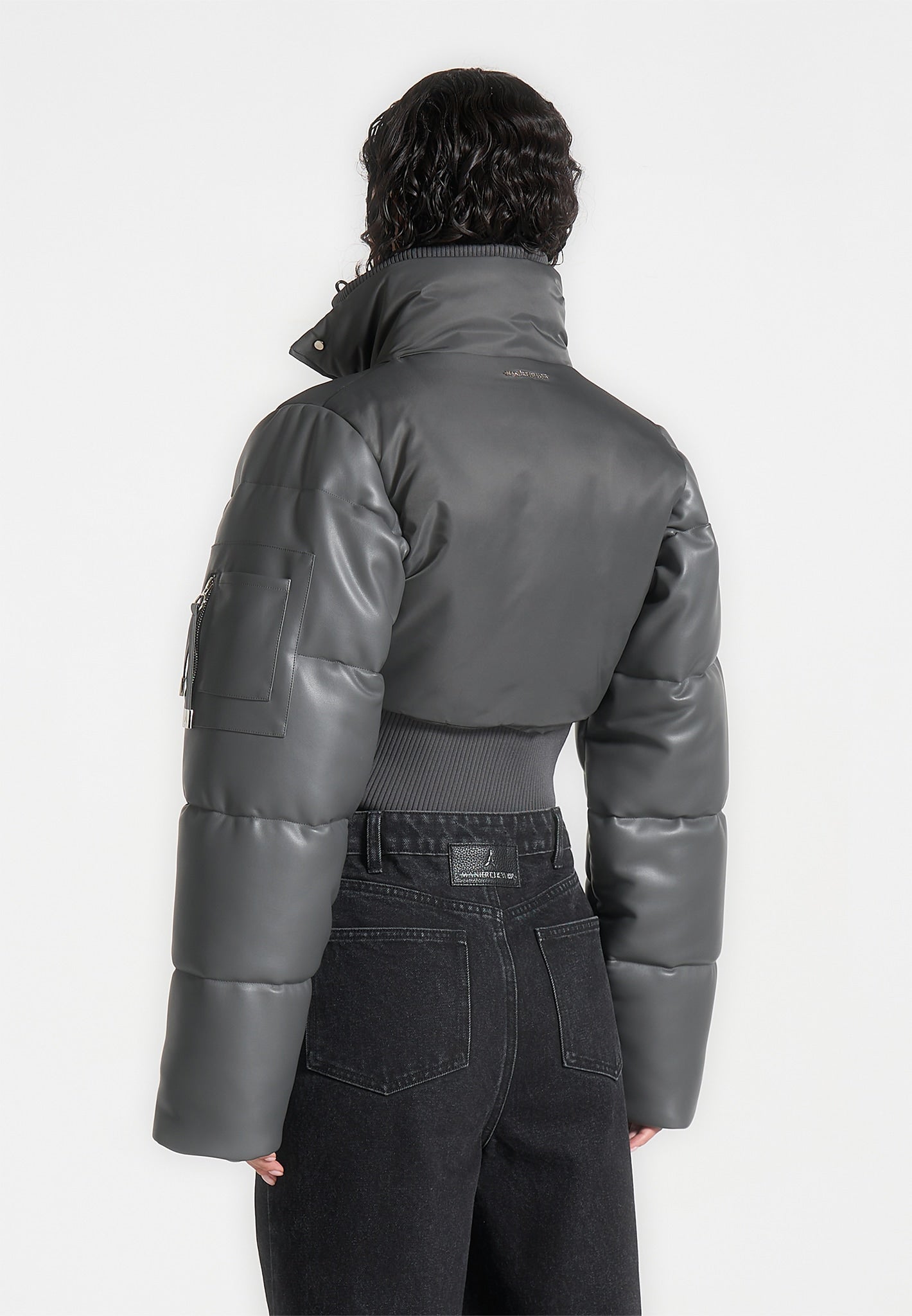 vegan-leather-and-nylon-layered-puffer-jacket-grey