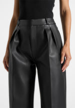Julie - Leather Twin Pleat Pants - Black