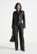 Julie - Leather Twin Pleat Pants - Black