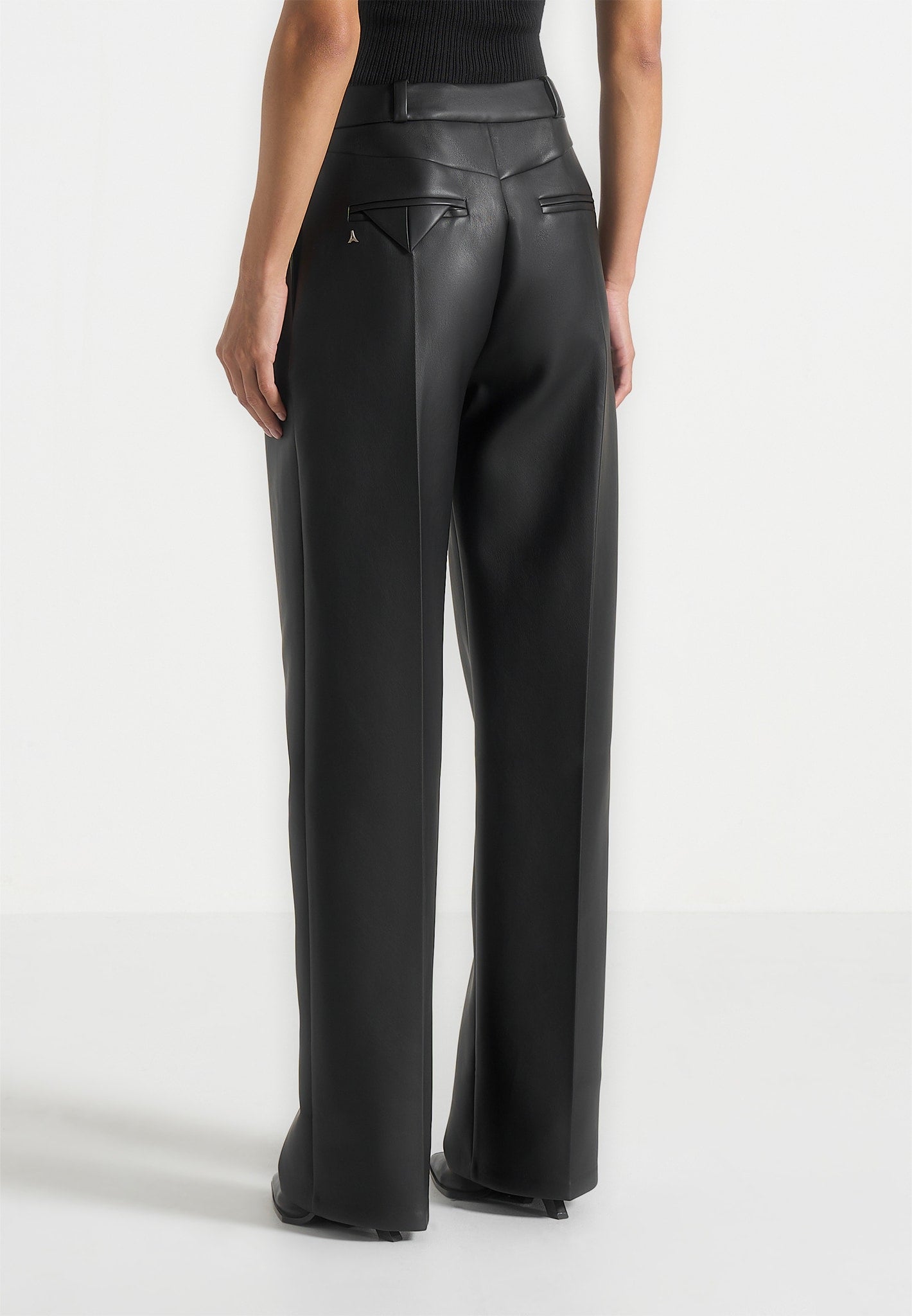 Julie - Leather Twin Pleat Pants - Black