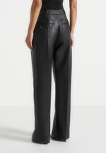 Julie - Leather Twin Pleat Pants - Black