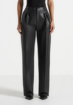Julie - Leather Twin Pleat Pants - Black