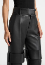 Isabelle - Leather Belted Strap Detail Pants - Black
