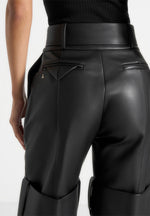 Isabelle - Leather Belted Strap Detail Trousers - Black