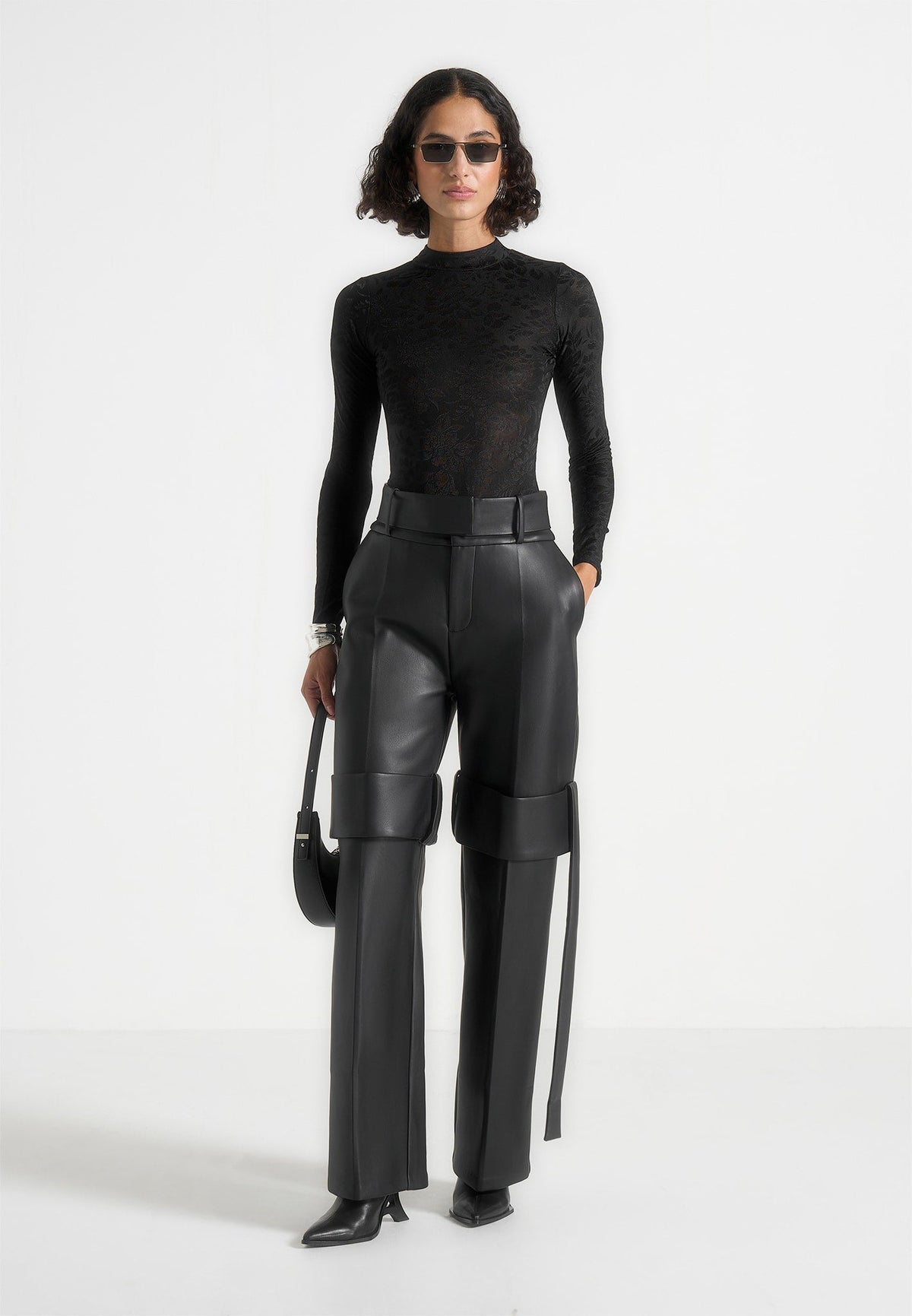 Isabelle - Leather Belted Strap Detail Pants - Black