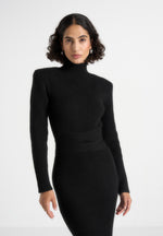 hana-wide-shoulder-knit-dress-with-waist-tie-black
