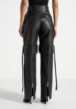 Isabelle - Leather Belted Strap Detail Pants - Black