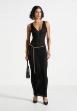myriam-pointelle-plunge-maxi-dress-with-chain-black