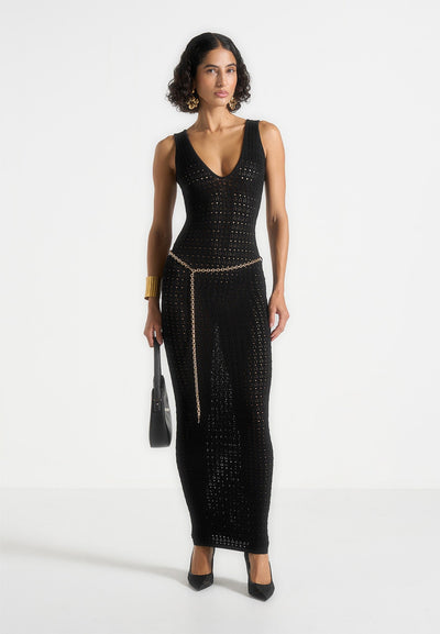 myriam-pointelle-plunge-maxi-dress-with-chain-black