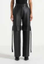 Isabelle - Leather Belted Strap Detail Trousers - Black
