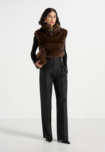 Nayla - High Neck Fur Jumper - Brown