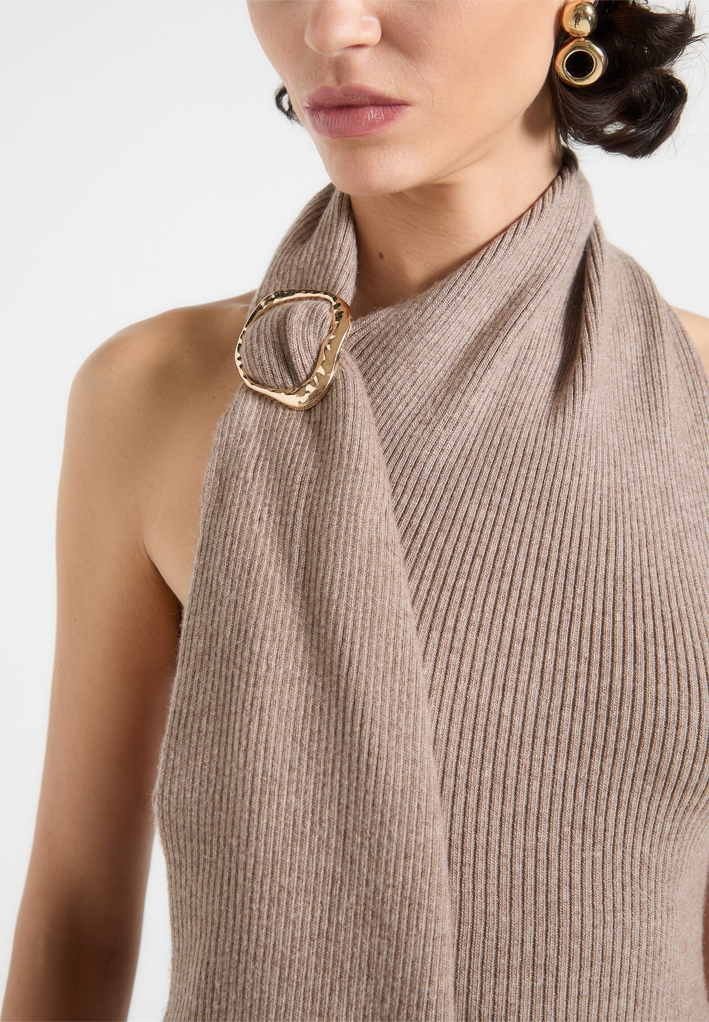 Elodie - Knitted Draped Halterneck Top - Taupe