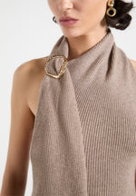 Elodie - Knitted Draped Halterneck Top - Taupe
