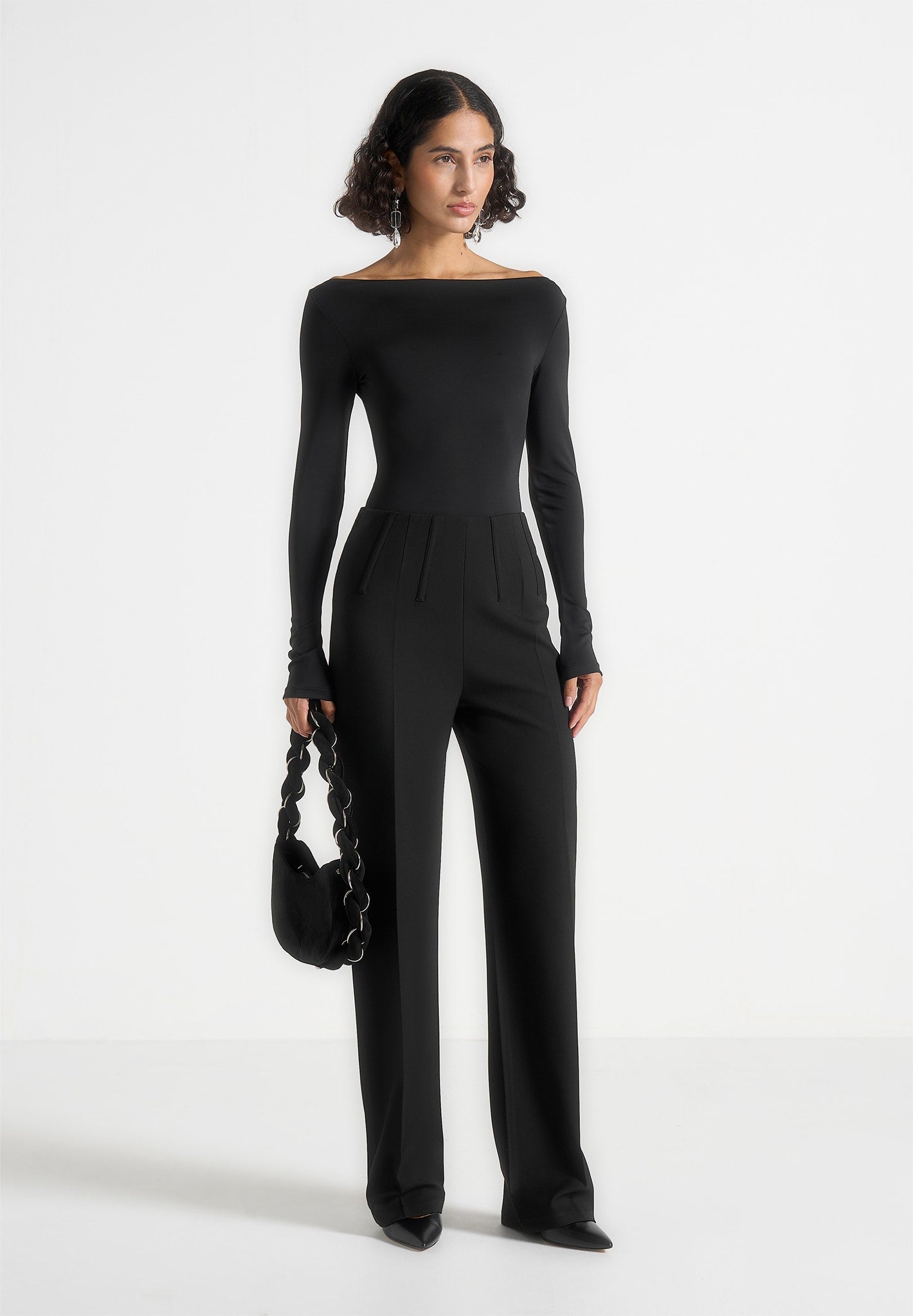 Rafaela - Corset Waist Tailored Pants - Black 