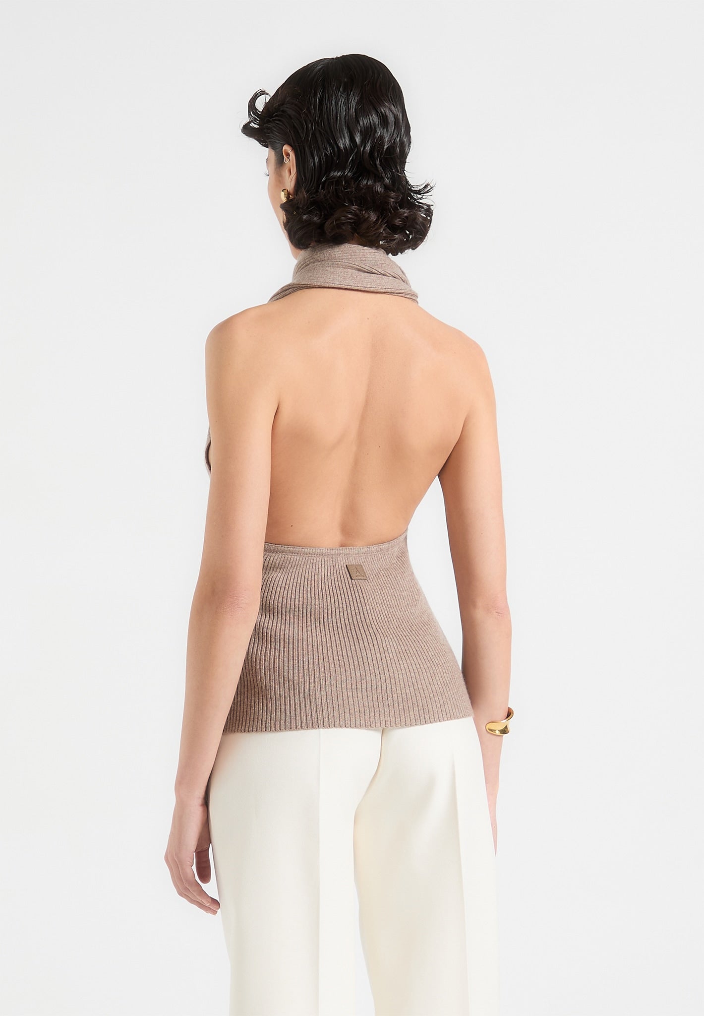 Elodie - Knitted Draped Halterneck Top - Taupe