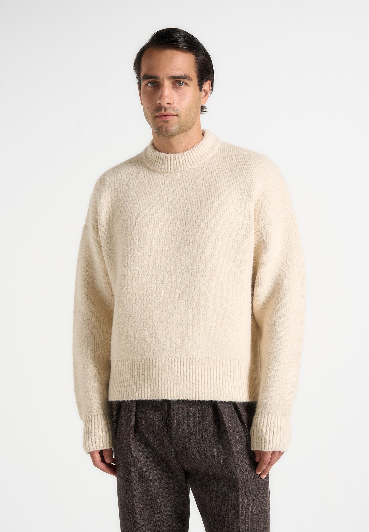 KW001 - Brushed Wool Knit Jumper - Cream