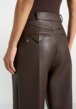 Julie - Leather Twin Pleat Pants - Brown