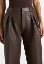 Julie - Leather Twin Pleat Pants - Brown