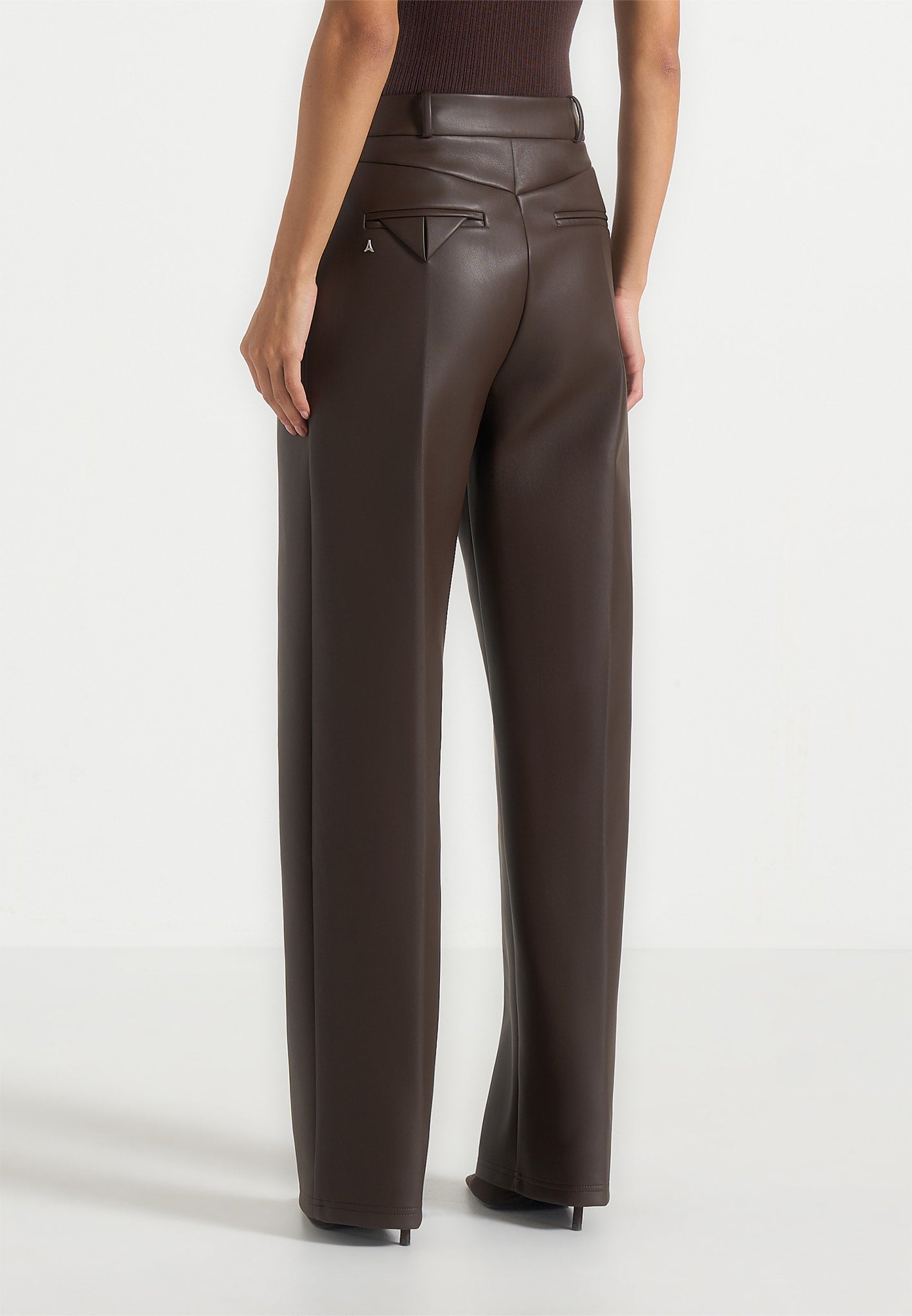 Julie - Leather Twin Pleat Pants - Brown