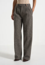 Julie - Herringbone Wool Twin Pleat Pants - Grey