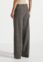 Julie - Herringbone Wool Twin Pleat Pants - Grey