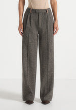 Julie - Herringbone Wool Twin Pleat Pants - Grey