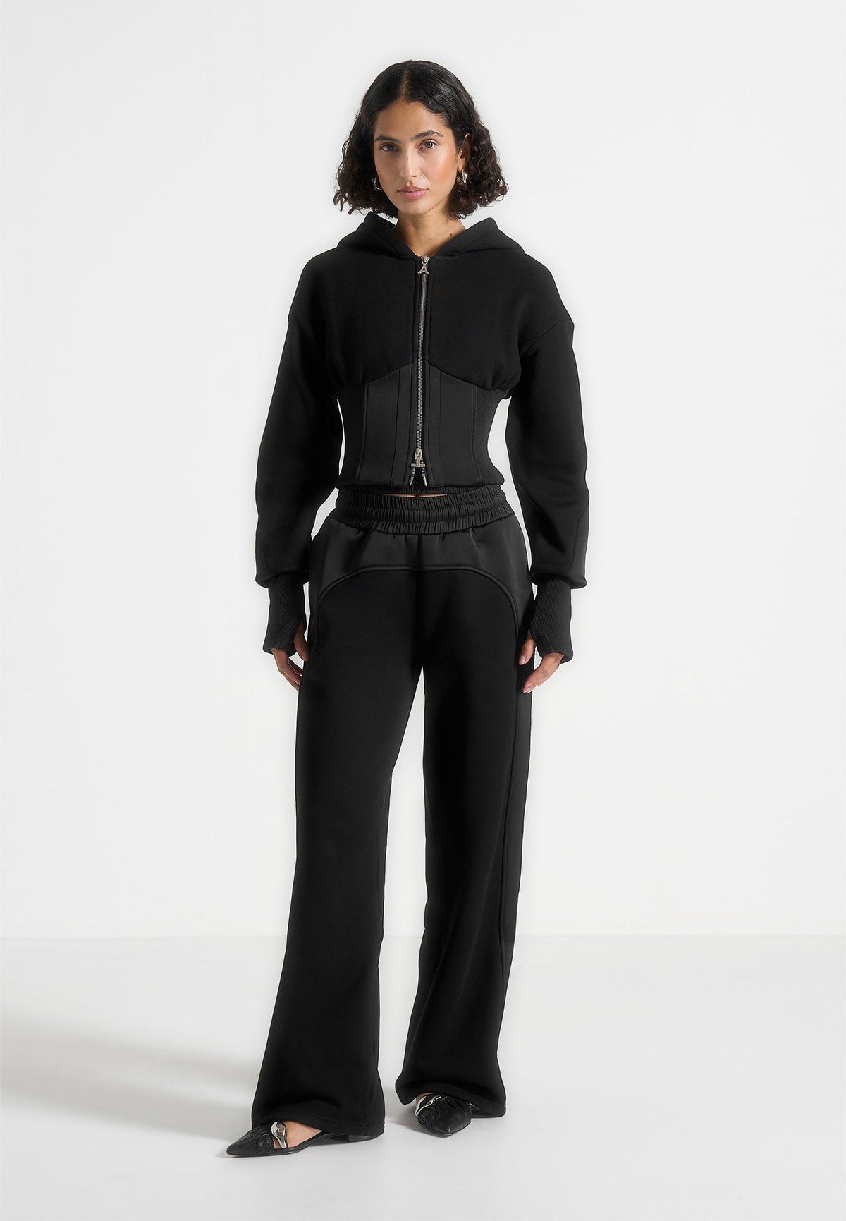 brune-corset-jersey-and-satin-zip-hoodie-black