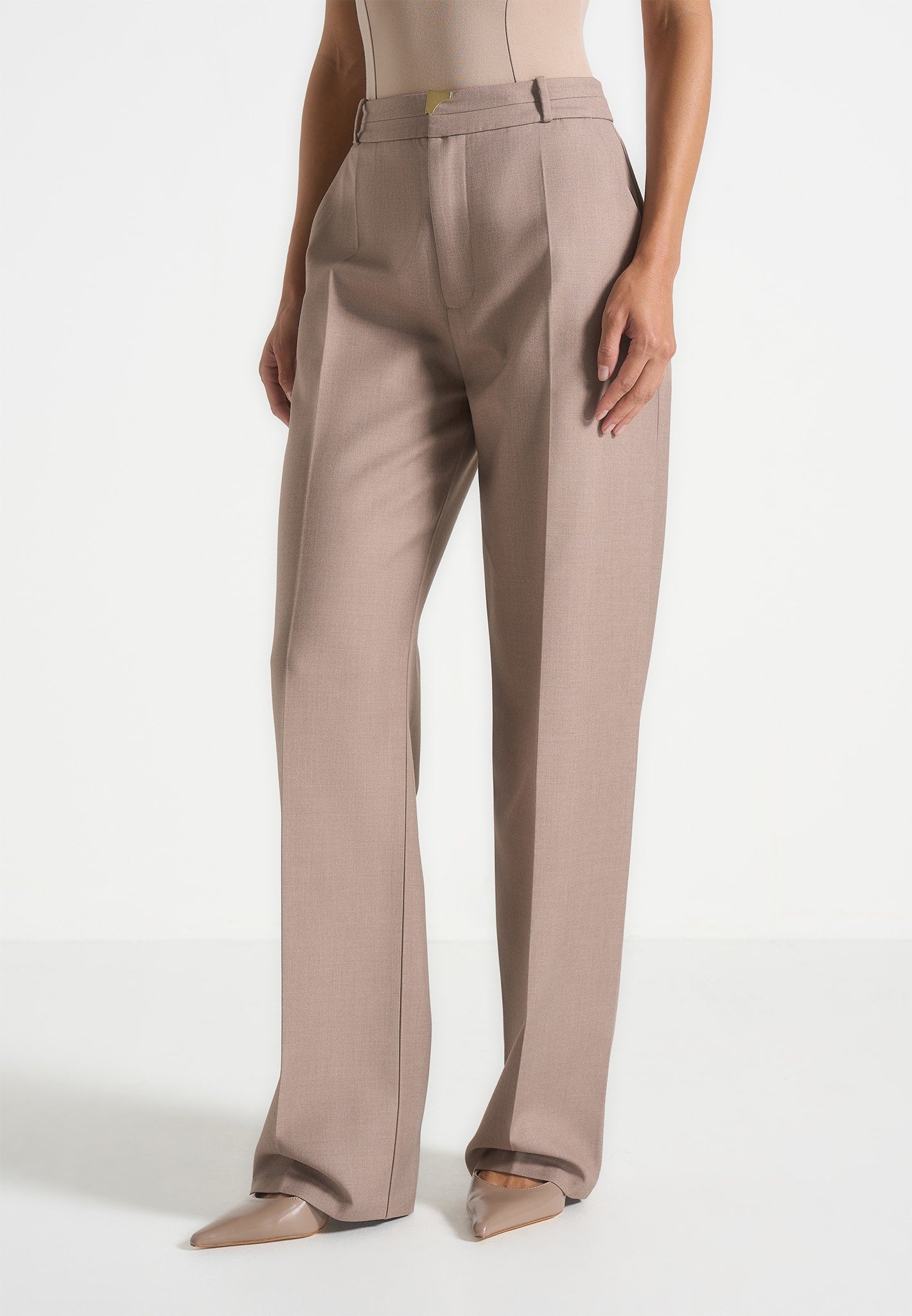 Doria - Tailored Pants With Waistband Detail - Taupe