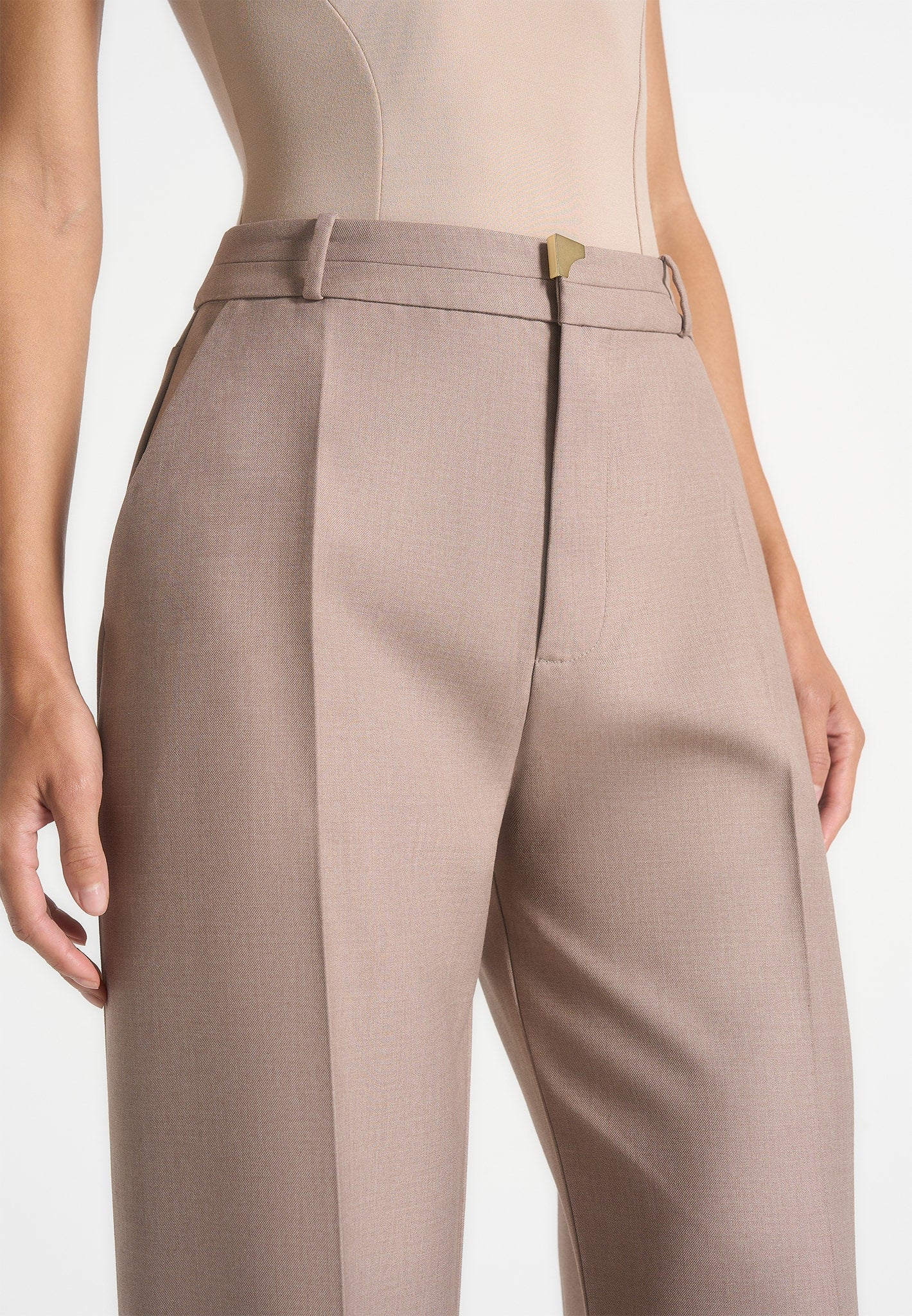 Doria - Tailored Pants With Waistband Detail - Taupe 