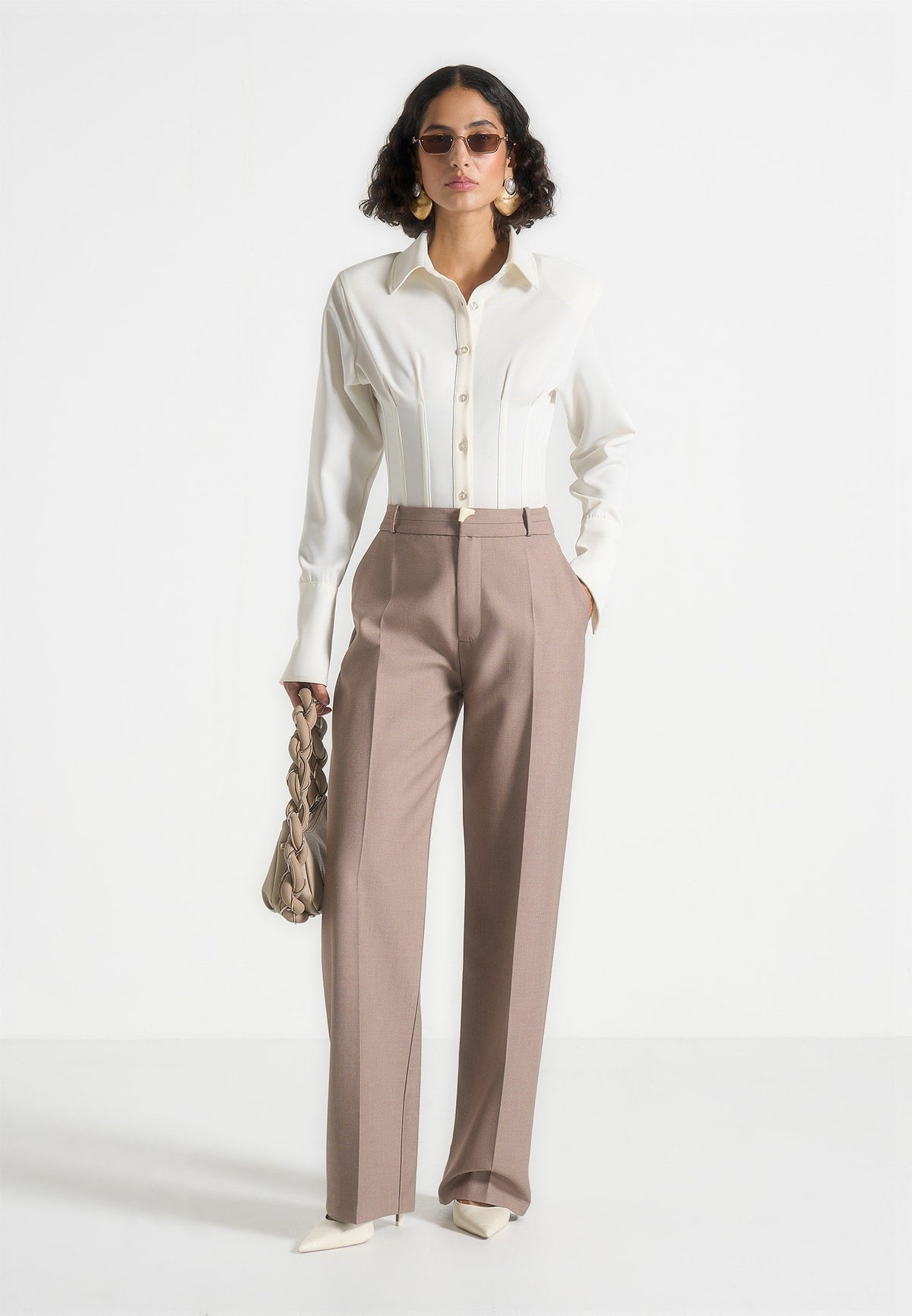 Doria - Tailored Pants With Waistband Detail - Taupe