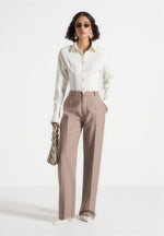 Doria - Tailored Pants With Waistband Detail - Taupe