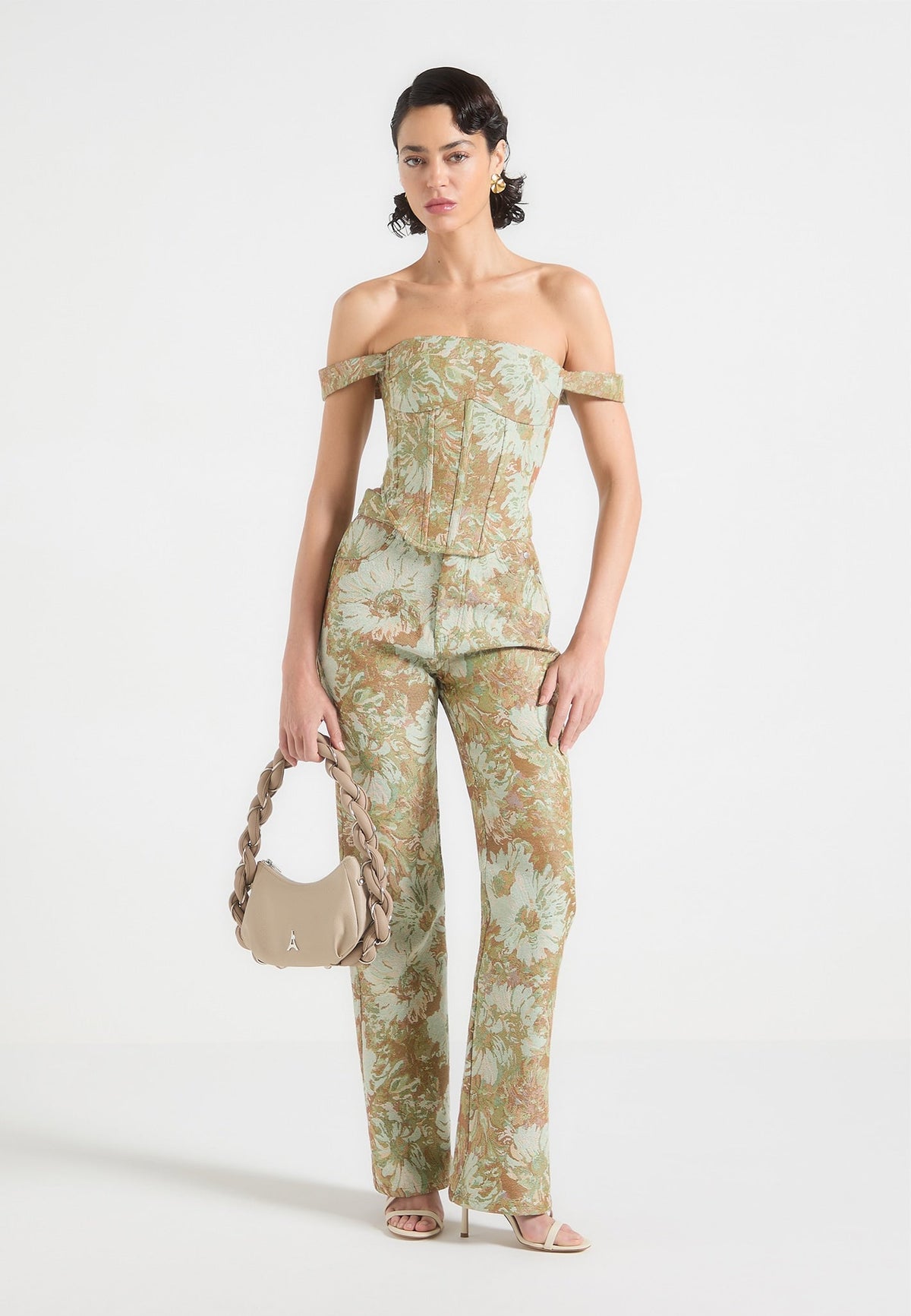 Gia - Jacquard High Rise Straight Leg Jeans - Sage