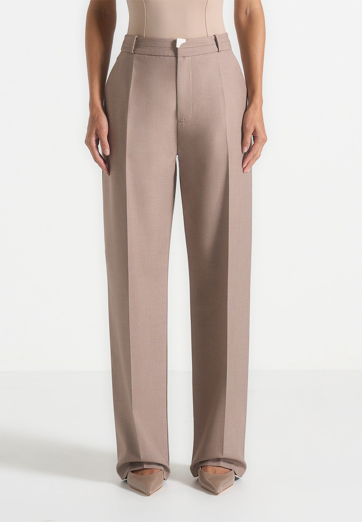 Doria - Tailored Pants With Waistband Detail - Taupe