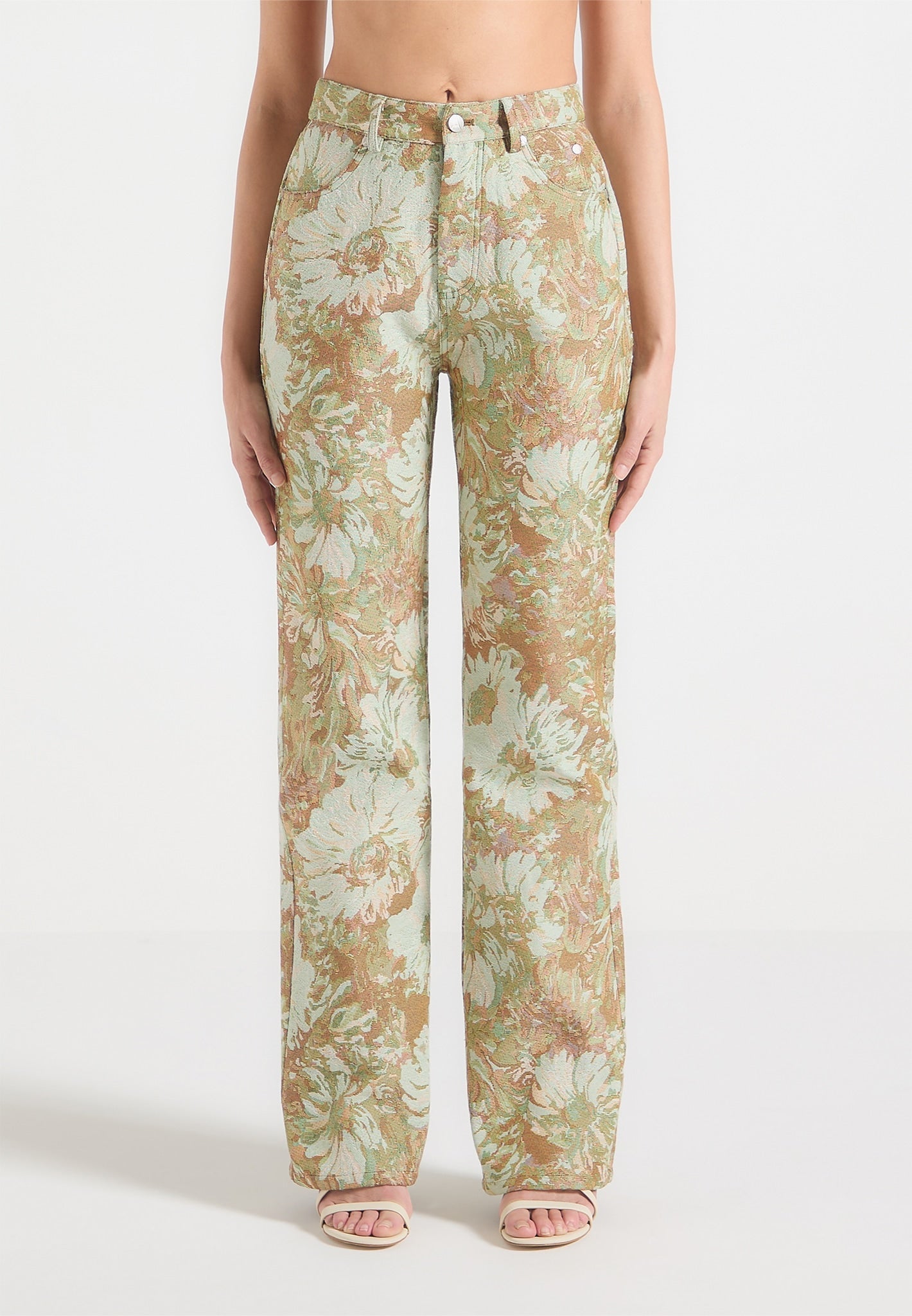 Gia - Jacquard High Rise Straight Leg Jeans - Sage